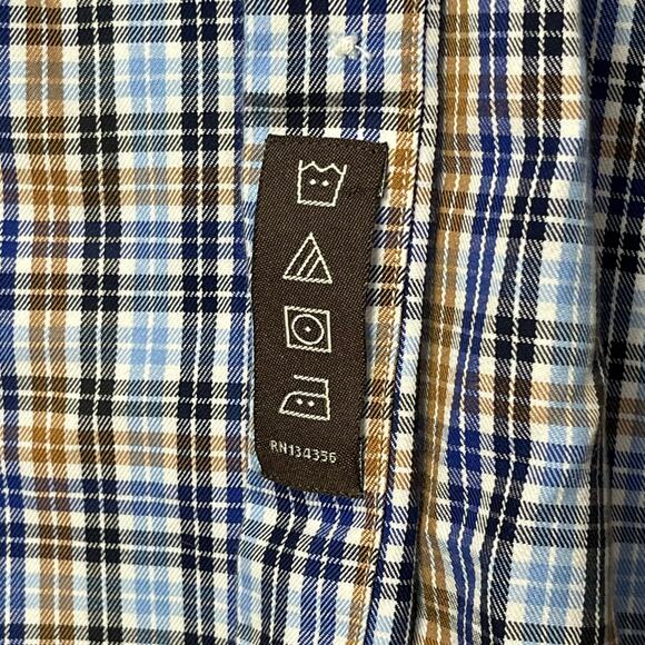 MAKER & COMPANY MMX Men's XXL Blue Brown Plaid Long Sleeve Button Up 100% Cotton - Picture 5 of 6